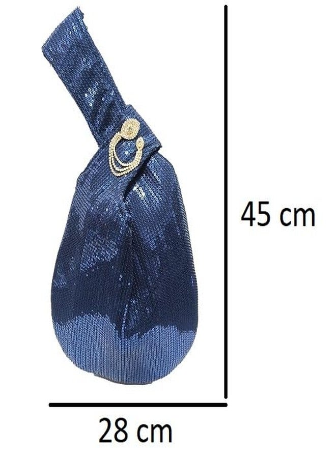 athizay Ethnic Handbags for Women Sequin work artisan potli bags Handcrafted Self Design (British Racing, Dark Blue) - Image 2